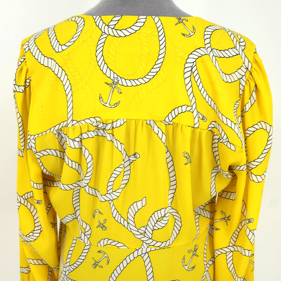 Cabi Top Womens Medium Yellow Chiffon Blouse Tie Front V neck Nautical Career - Picture 9 of 13